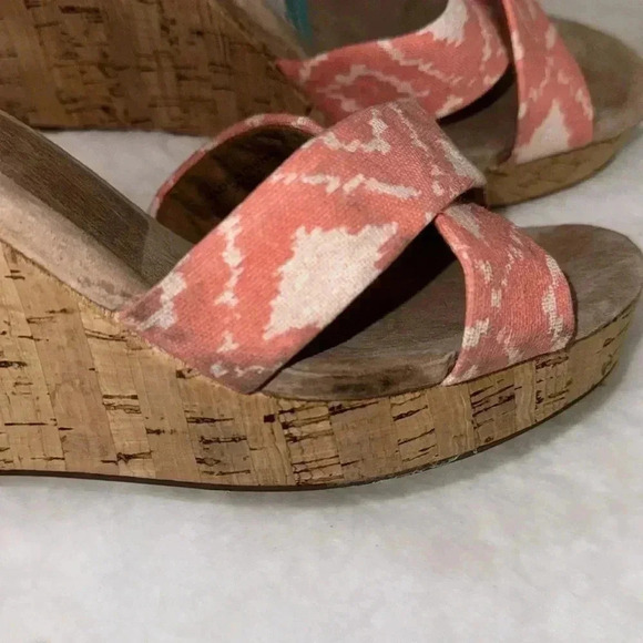 TOMS Sienna Cork Wedge Sandals Coral Cream Size 9.5 NWOT Summer Shoes Vacation - Picture 8 of 9